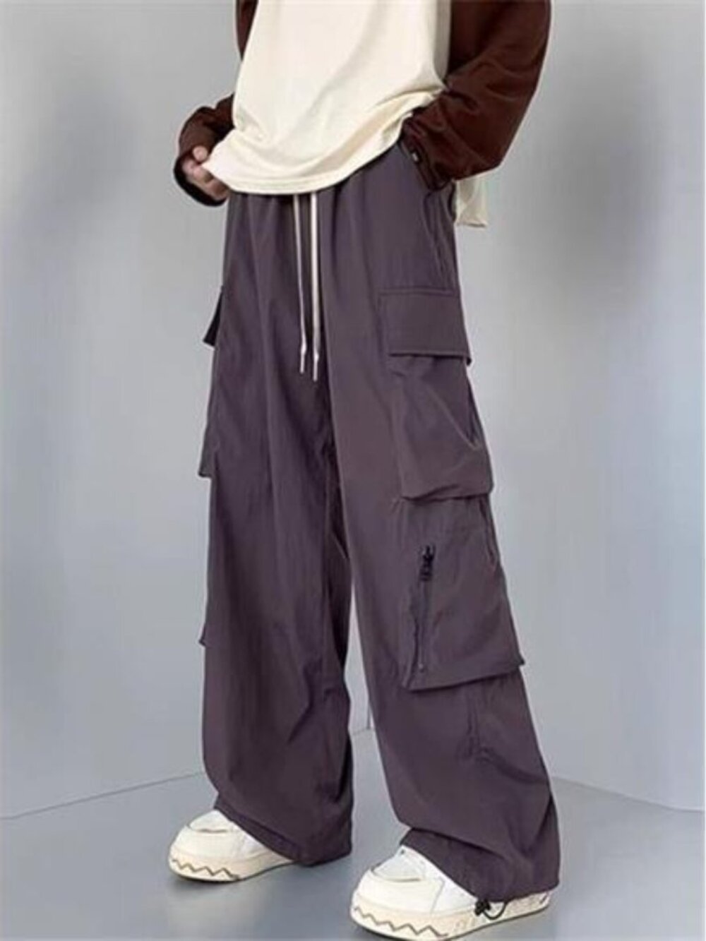 Men's Plus Size Loose Fit Cargo Pants with Drawstring - Picture 9 of 12